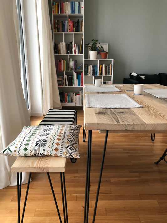 Reclaimed Dining Table With Black Hairpins