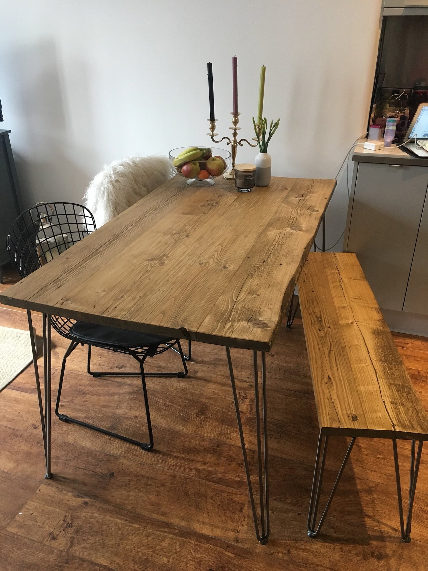 Reclaimed Dining Table With Black Hairpins