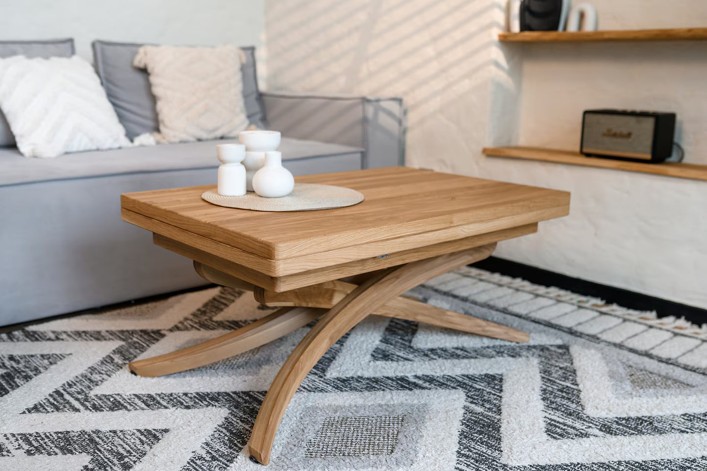 Extendable Transformer Table | 3-in-1 100% Wooden Table | Adjustable Height | Multifunctional Coffee & Dining Table | For European Customers