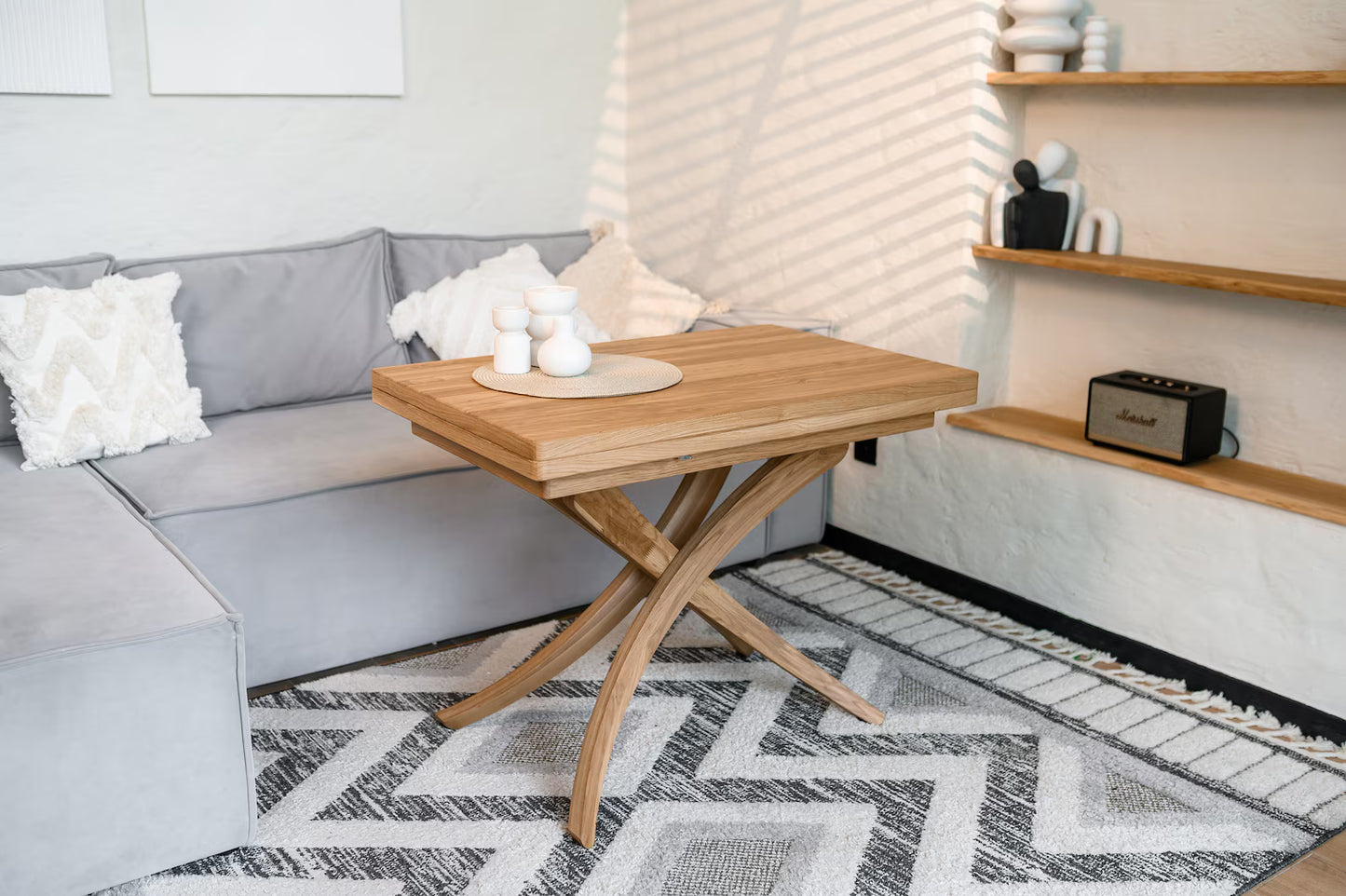 Extendable Transformer Table | 3-in-1 100% Wooden Table | Adjustable Height | Multifunctional Coffee & Dining Table | For European Customers