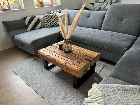 Upcycling coffee table living room table beam lumber old wood rustic country house industrial solid wood U-legs coffee table