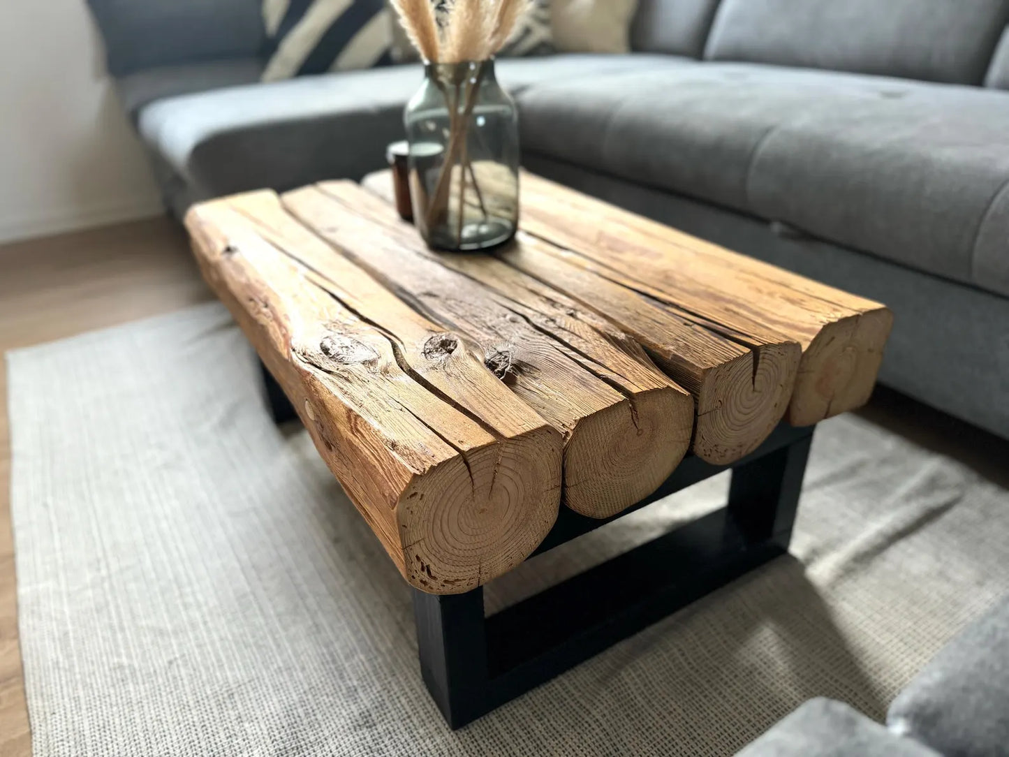 Upcycling coffee table living room table beam lumber old wood rustic country house industrial solid wood U-legs coffee table