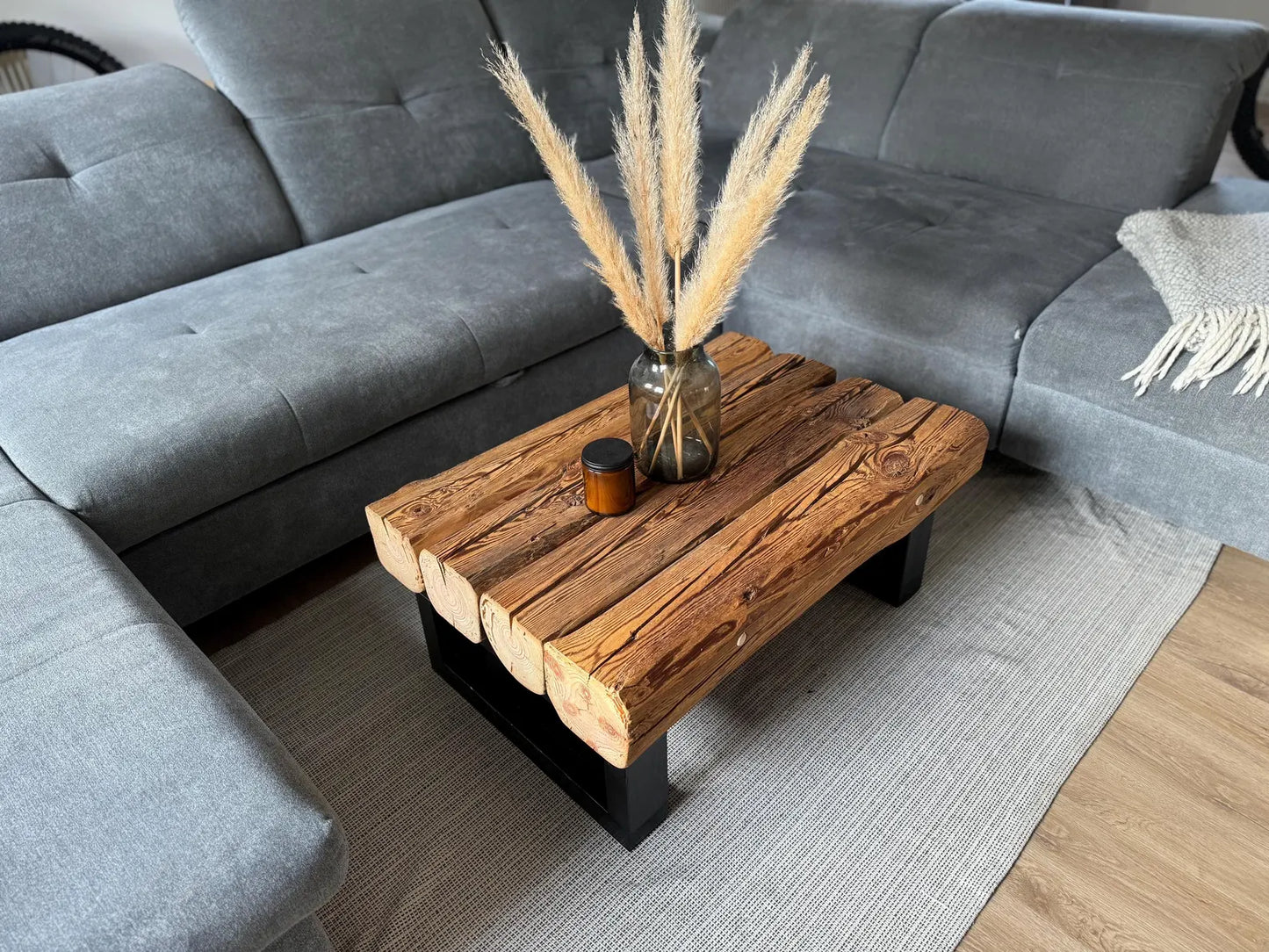 Upcycling coffee table living room table beam lumber old wood rustic country house industrial solid wood U-legs coffee table