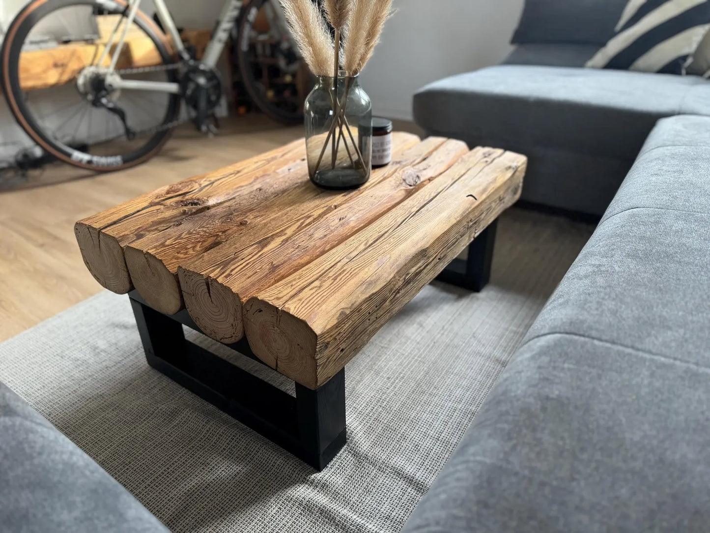 Upcycling coffee table living room table beam lumber old wood rustic country house industrial solid wood U-legs coffee table