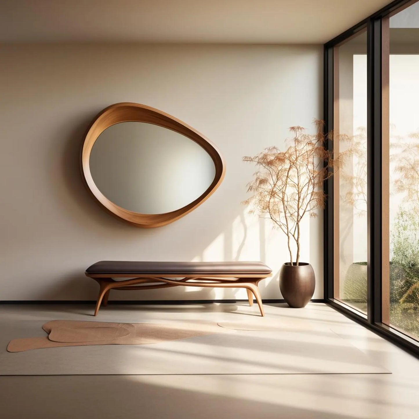 Walnut Asymmetrical Mirror - Mid-Century Modern Mirror - Asymmetrical Irregular Mirror - Wooden Mirror - Walnut Mirror - Abstract mirror