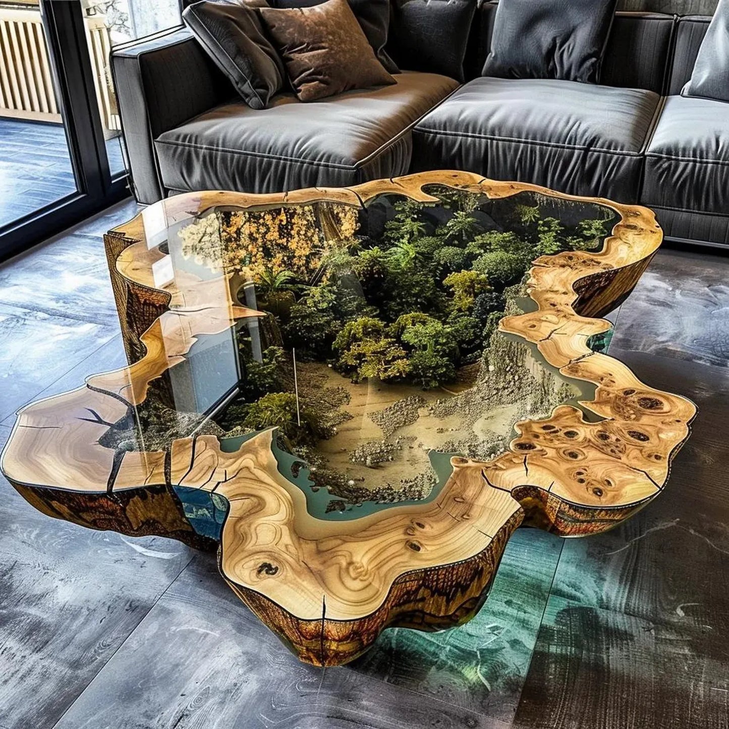 Luxury Epoxy Wood(Acacia) Art Coffee Table – Handcrafted River Forest Design | Exclusive 3D Resin Table