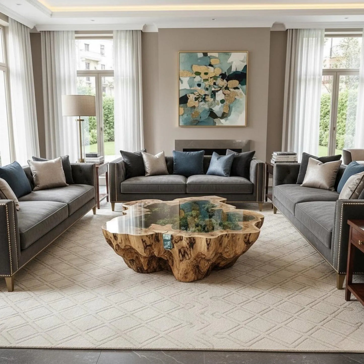 Luxury Epoxy Wood(Acacia) Art Coffee Table – Handcrafted River Forest Design | Exclusive 3D Resin Table