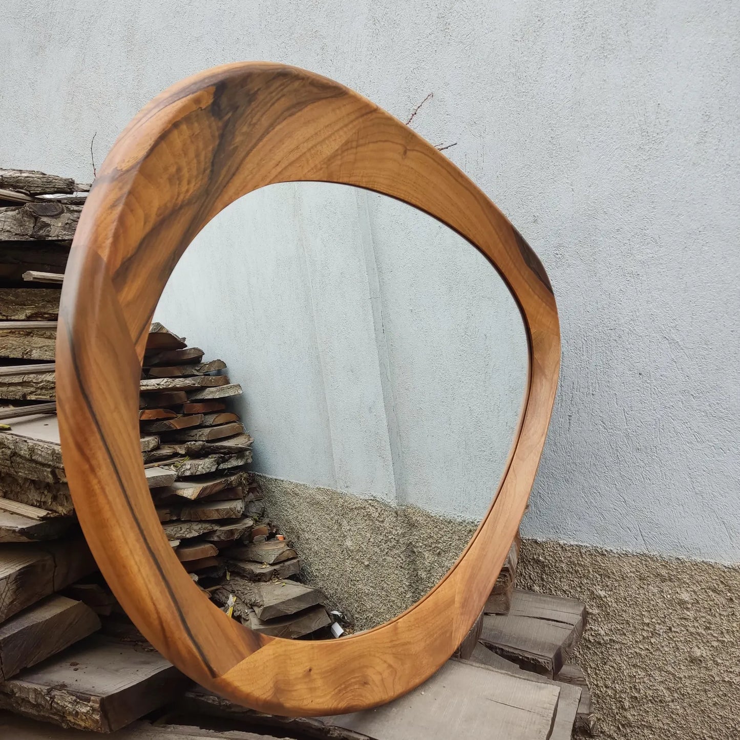 Walnut Asymmetrical Mirror - Mid-Century Modern Mirror - Asymmetrical Irregular Mirror - Wooden Mirror - Walnut Mirror - Abstract mirror